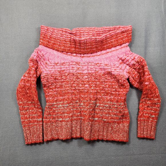 Boston Proper Womens Sweater Medium Pink Cable Knit Off Shoulder Stretch Classic - Picture 1 of 15